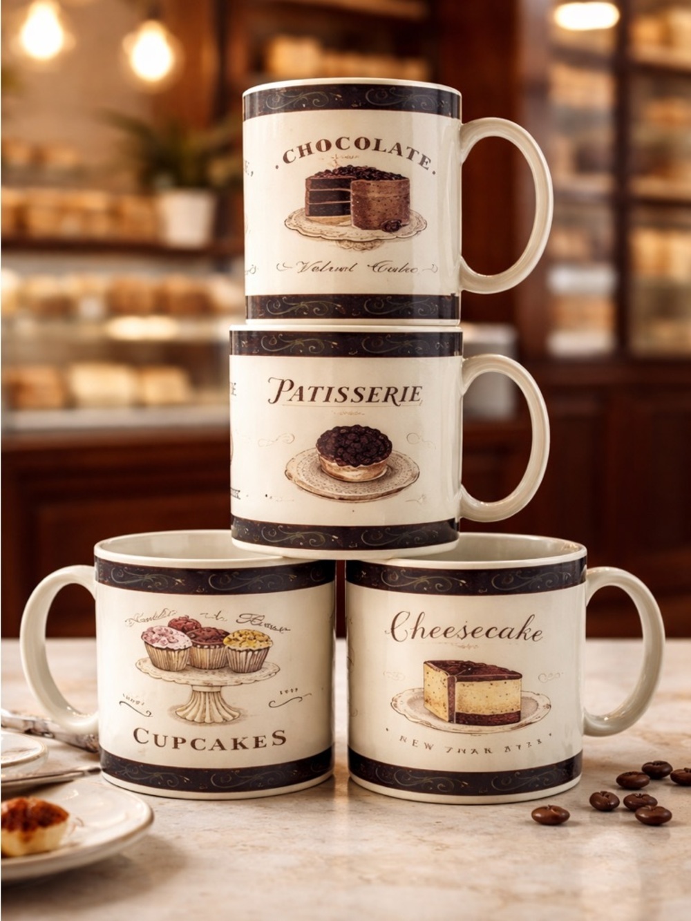 EUC ONEIDA Angela Staeling “Sweets Collection” 4 Mug Set Coffee Cups